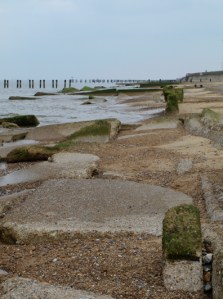 Battered sea defences, Lowestoft north shore on Ruth's coastal walk