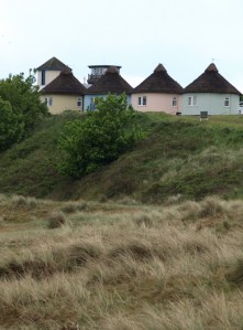 Thatched round cottages, Winterton-on-Sea, Norfolk coast part of Ruth's coastal walk.