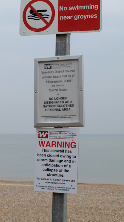 Warning signs, near Corton, Ruth's coastal walk