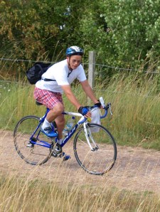 John arriving with lunch, Tollesbury Marina, Ruth's coastal walk