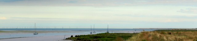 Water, boats and wind farm, River Blackwater: Ruth's coastal walk