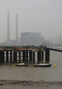 Tilbury Power Station, in mist, from Kent. Ruth's coastal walk.