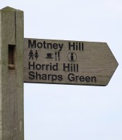 Sign with interesting names, Gillingham, Kent. Ruth's coastal walk.
