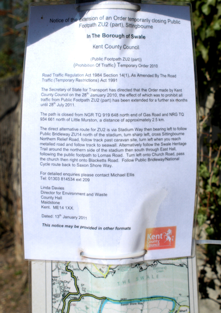 Closure of footpath notice, Sittingourne, Ruth's coast walk.