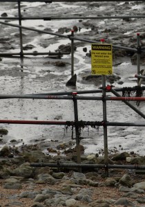 warning in the mud, Ruth's coastal walk, Kent