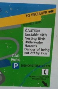 warning sign, Bishopstone - ruths coastal walk