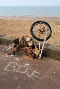 old bike - laughing - ruth's walk around the coast