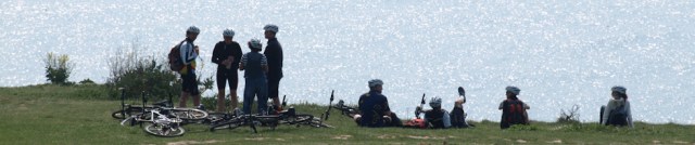 Cyclists on cliff top, Ruth's coastal walk. Cyclists on cliff top, Ruth's coastal walk.