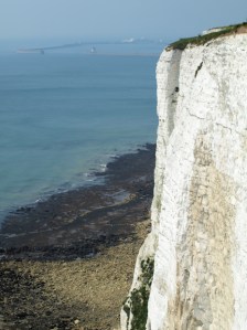 White cliffs, Dover, Kent, Ruth on her walk round the coast.
