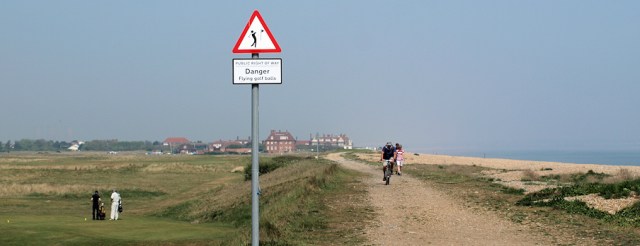 Danger flying golf balls, Sandwich Bay, Ruths walk in Kent.