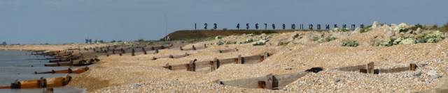 Beach and Palmarsh range, Hythe. Kent. Ruth's coast walk.
