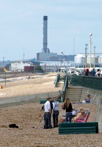 Hove Beach, with power station beyond, Ruth's coastal walk, Sussex.