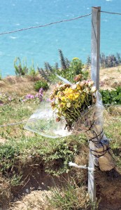 Memorial flowers at Beachy Head, Ruth's coastal walk.