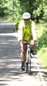 husband on bike, ruth walks around the coast