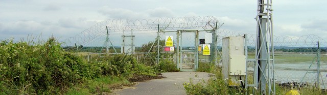 MoD checkpoint, Thorney Island, Ruth's coastal walk.