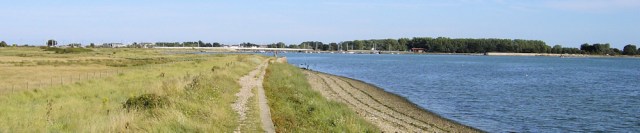 Hayling Island from west side, Ruth walking round the coast.