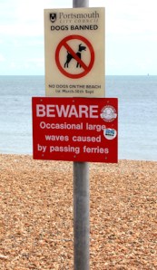 Beware big waves, Portsmouth beach, Ruth's coastal walk.