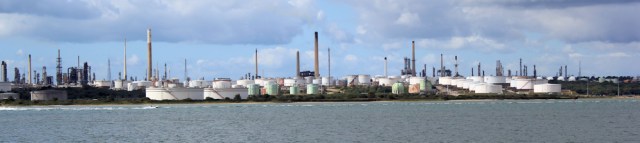 Fawley oil refinery, across Southampton Water. Ruth walks around the coast.