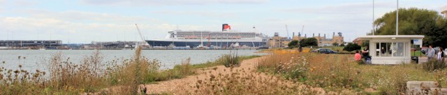 approaching Southampton - Ruth's coastal walk - Queen Mary II in distance