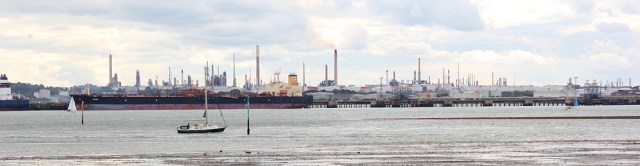 15 view across River Hamble to refinery at Fawley, Ruth walks the coast through Hampshire across River Hamble to refinery at Fawley, Ruth walks the coast through Hampshire