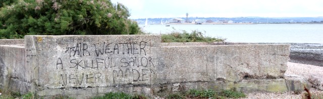 16 fair weather sign, mouth of River Hamble, Ruth's coast walk fair weather sign, mouth of River Hamble, Ruth's coast walk