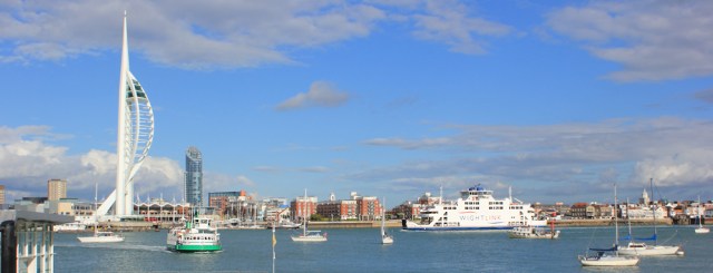 Spinnaker tower from Gosport, Ruth's coastal walk.