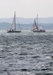 sailing boats, silver sea, from Lepe Beach, Ruth's coastal walk
