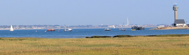 Walking along shore in front of Fawley Power Station, Ruth's Coastal Walk.