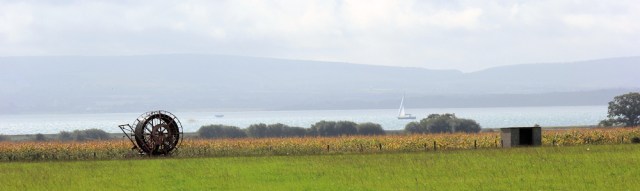 distant view of sea and Isle of Wight, Ruth tries to walk around the coastline of the New Forest