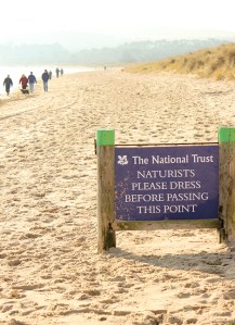 nudist beach sign, Studland Bay, Purbeck, Ruth walking round the coast of the UK