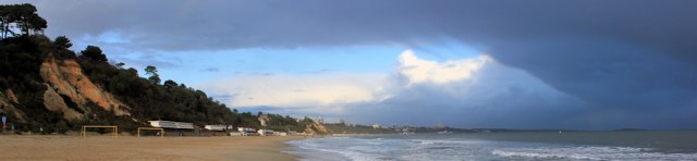 rain clearing, looking back to Bournemouth, Ruth's coastal walk