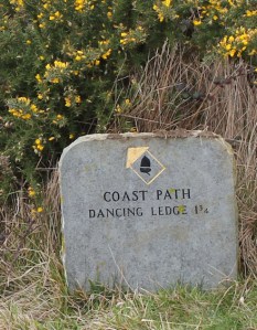 signpost to Dancing Ledges, South West Coast Path, Ruth walking around the UK