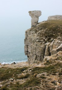 stone monolith - old quarry workings, St Alban's Head, Purbeck. Ruth on the South West Coast Path