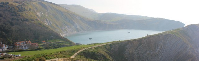 01 Lulworth cove from above, Ruth on her coast walk. Lulworth cove from above, Ruth on her coast walk.