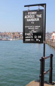 Ferry sign, River Wey, Weymouth, Ruth walking round the coast, Dorset.