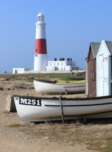 lighthouse, Portand Bill, Ruth on her coastal walk