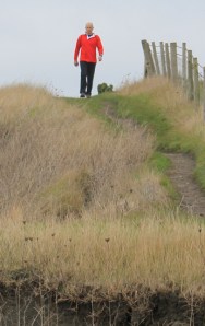 husband coming to meet me, Kimmeridge Ledges, South West Coast Path