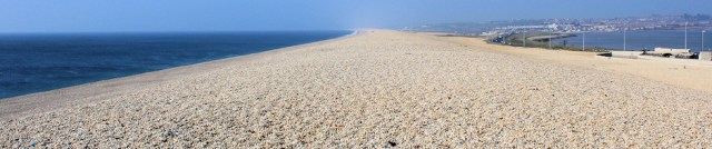 Chesil Beach, Ruth walking round the coast, Dorset