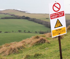 Lulworth Ranges, Kimmeridge. warning sign. Ruth walks the coast.