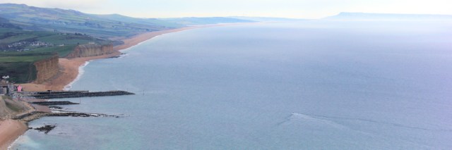 looking back east, to Chesil Beach and Portland, Ruths coastal walk.