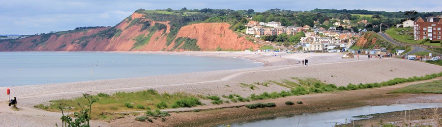 Towards Budleigh Salterton, Ruth walking round the coast, Devon
