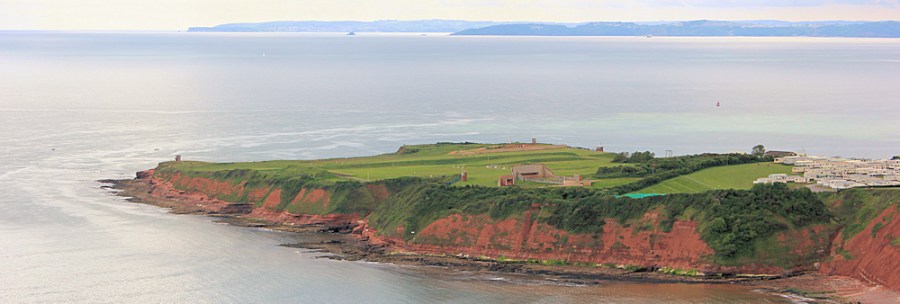 Rifle Range and Torbay beyond, Ruth walking round the coast