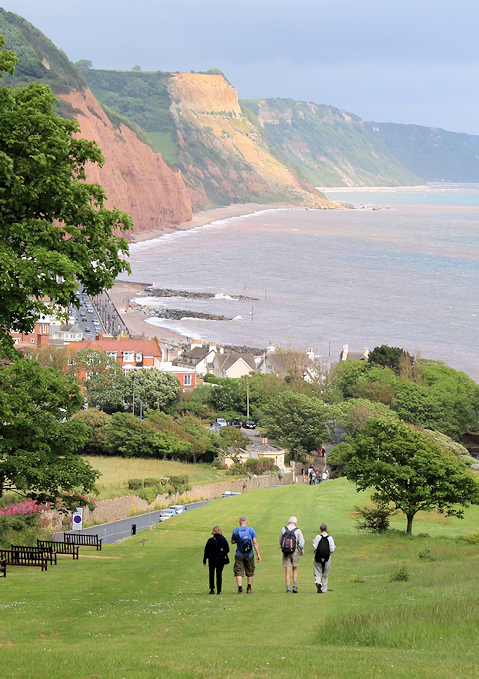 back down to Sidmouth, East Devon, Ruth walking round the coast