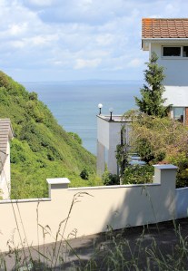 Coast path deviation, to Hope's Nose, Ruth walking the coastline