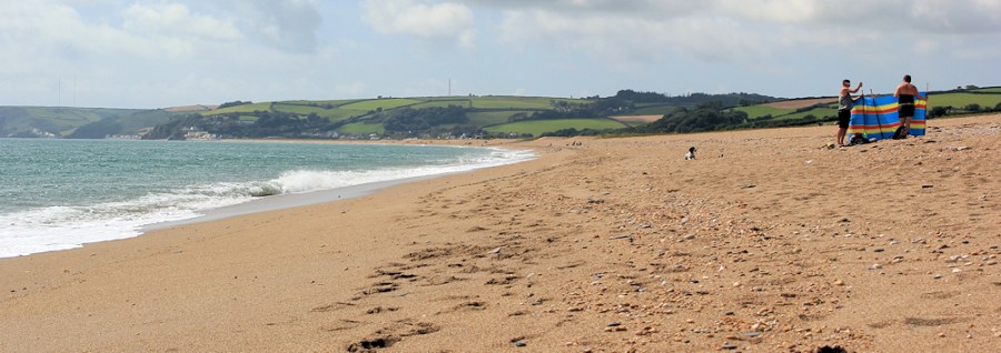 Slapton Sands, Ruth walking the South West Coast Path