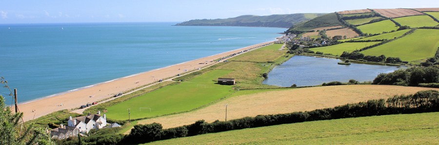 View down to Beesands, Ruth walking the coast around Devon