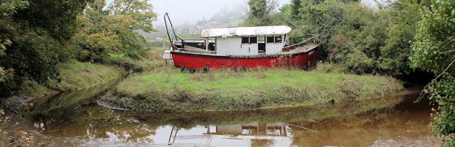 old boat, Bridge End, Averton Gifford. Ruth walking the coast.
