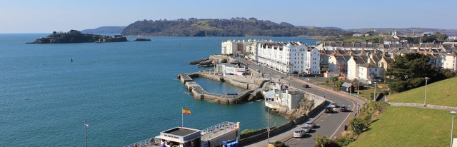  Plymouth and Drakes Island, sun shining on Ruth's coast walk