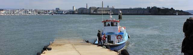 Ferry leaving Cremyll, Ruth walking the coast