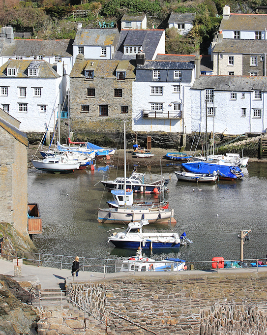 Polperro Harbour, Ruth walking the coast, South West Coast Path